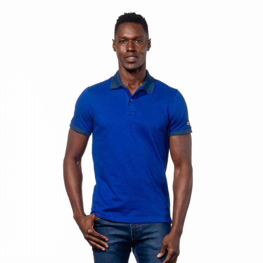 NEW EIGHT X double sided paisley print sax polo in navy/ yellow